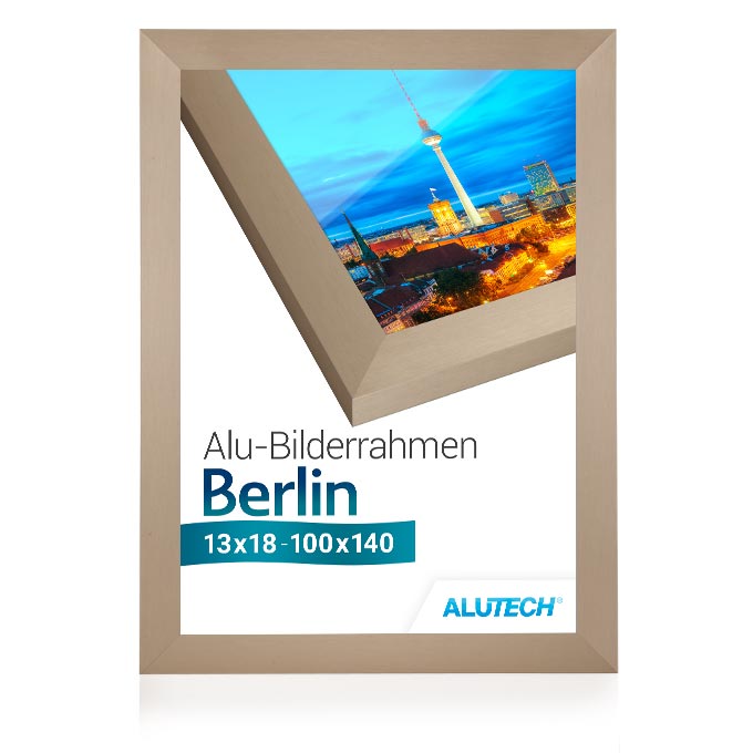 Alu-Bilderrahmen Berlin - champagner fein gebürstet - 42 x 59,4 cm (DIN A2) - Plexiglas® UV 100 matt