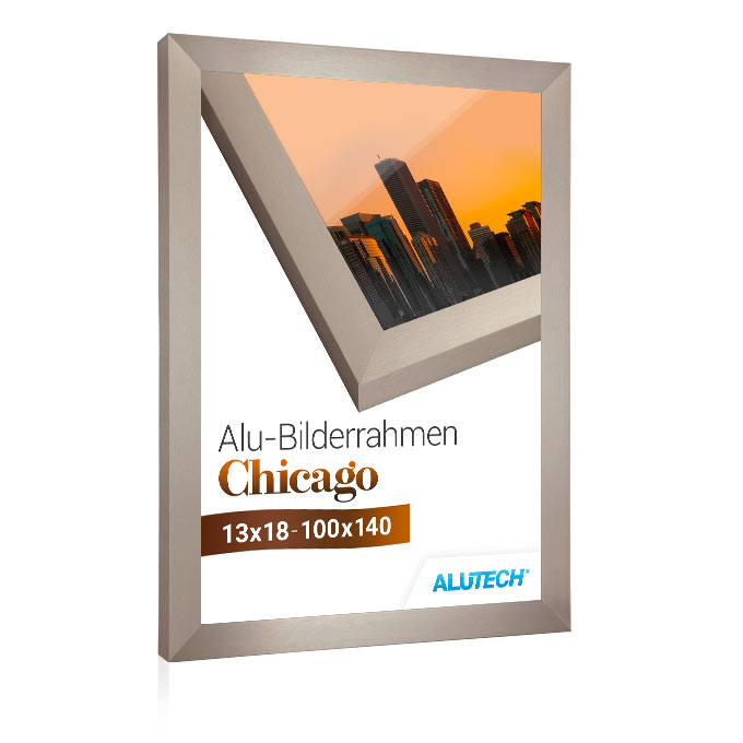 Alu-Bilderrahmen Chicago - edelstahlfarbig - 29,7 x 42 cm (DIN A3) - Antireflexglas