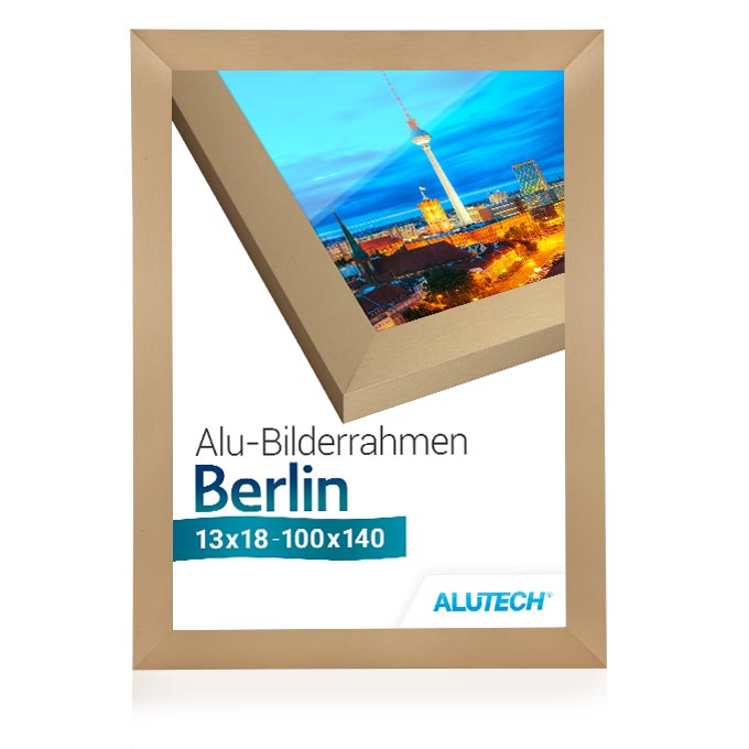 Alu-Bilderrahmen Berlin - gold fein gebürstet - 42 x 59,4 cm (DIN A2) - Polycarbonat klar