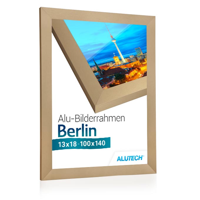 Alu-Bilderrahmen Berlin - gold fein gebürstet - 29,7 x 42 cm (DIN A3) - Polystyrol antireflex