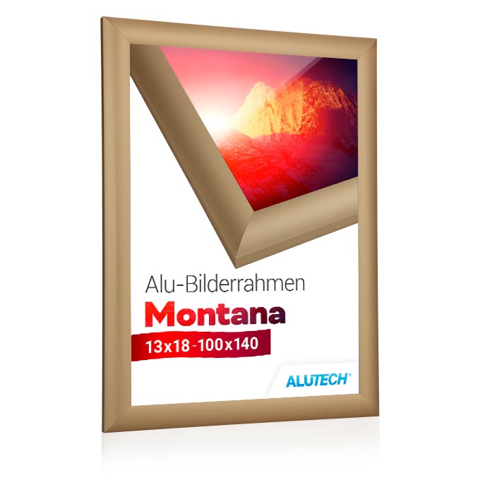 Alu-Bilderrahmen Montana - gold matt - 29,7 x 42 cm (DIN A3) - Polystyrol klar