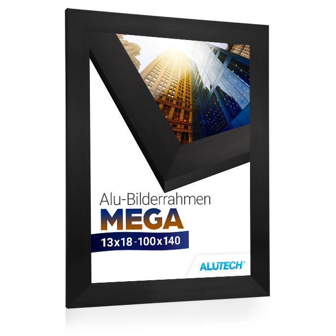 Alu-Bilderrahmen Mega - schwarz fein gebürstet - 21 x 29,7 cm (DIN A4) - Antireflexglas