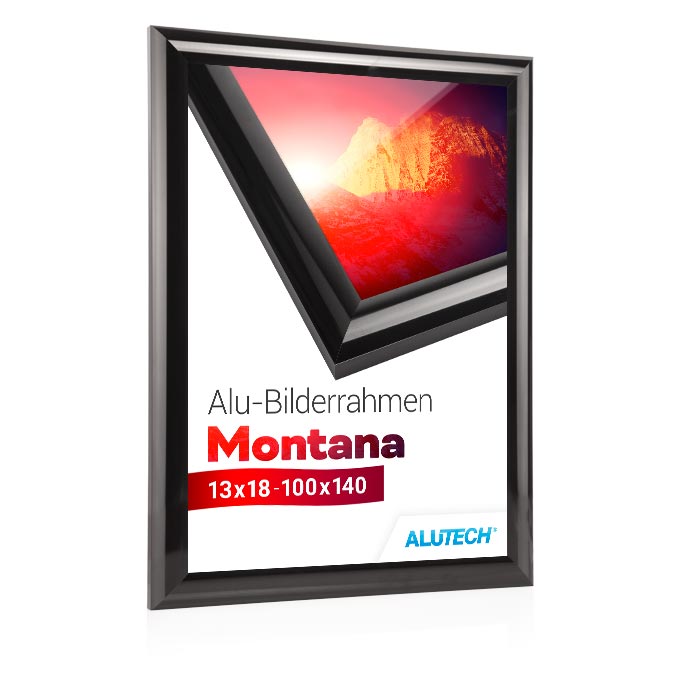 Alu-Bilderrahmen Montana - schwarz glanz (RAL 9017) - 21 x 29,7 cm (DIN A4) - 2 mm Polycarbonat klar 