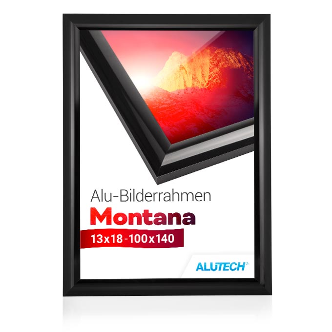 Alu-Bilderrahmen Montana - schwarz glanz (RAL 9017) - 21 x 29,7 cm (DIN A4) - 2 mm Polycarbonat klar 
