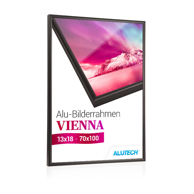 Alu-Bilderrahmen Vienna - schwarz matt (RAL 9017) - 29,7 x 42 cm (DIN A3) - Antireflexglas