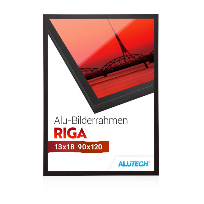 Alu-Bilderrahmen Riga - schwarz matt (RAL 9017) - 21 x 29,7 cm (DIN A4) - 2 mm Polycarbonat klar