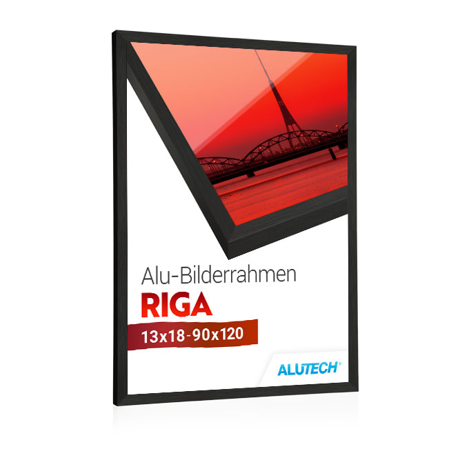 Alu-Bilderrahmen Riga - schwarz matt gebürstet - 48,5 x 72,8 cm Bildmaß - Plexiglas® UV 100 matt