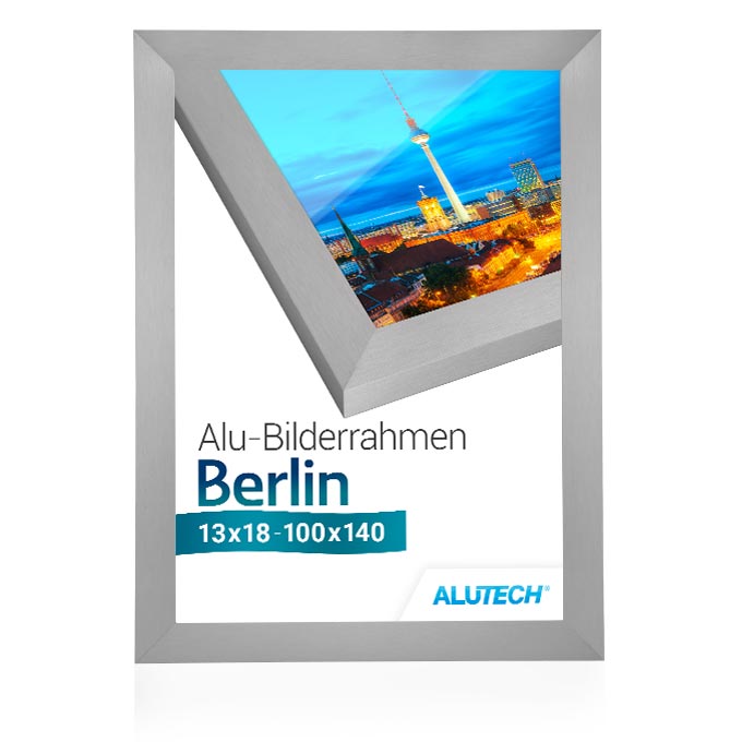 Alu-Bilderrahmen Berlin - silber fein gebürstet - 29,7 x 42 cm (DIN A3) - Antireflexglas