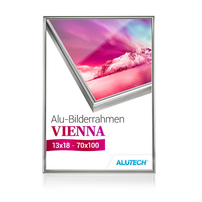 Alu-Bilderrahmen Vienna - silber glanz - 50 x 70 cm - Antireflexglas