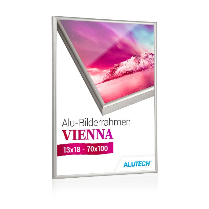 Alu-Bilderrahmen Vienna - silber matt seitlich gebürstet - 13 x 18 cm - Plexiglas® UV 100 matt - mit Aufsteller