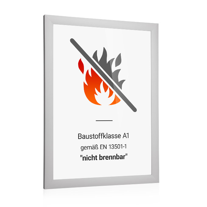 Brandschutzrahmen Toronto Firestop - silber matt - 42 x 59,4 cm (DIN A2) - Bilderglas klar - Stahlrückwand 